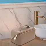 Maxbell Toiletry Bag PU Leather Toiletry Accessories for Female Anniversary Dating Coffee