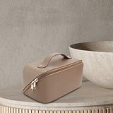 Maxbell Toiletry Bag PU Leather Toiletry Accessories for Female Anniversary Dating Coffee