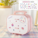 Maxbell Girls Jewelry Carry Box 2 Layer Drawer with Cartoon Stickers Pink