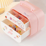 Maxbell Girls Jewelry Carry Box 2 Layer Drawer with Cartoon Stickers Pink