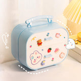 Maxbell Girls Jewelry Carry Box 2 Layer Drawer with Cartoon Stickers Blue