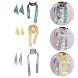 Maxbell Metal Sequins Neck Tie Scarf Long Tassels Dangle Earrings Bohemia for Girls Mixed