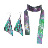 Maxbell Metal Sequins Neck Tie Scarf Long Tassels Dangle Earrings Bohemia for Girls Mixed