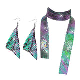 Maxbell Metal Sequins Neck Tie Scarf Long Tassels Dangle Earrings Bohemia for Girls Mixed