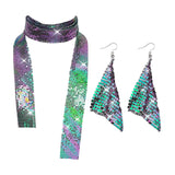Maxbell Metal Sequins Neck Tie Scarf Long Tassels Dangle Earrings Bohemia for Girls Mixed