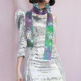 Maxbell Metal Sequins Neck Tie Scarf Long Tassels Dangle Earrings Bohemia for Girls Mixed