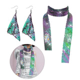 Maxbell Metal Sequins Neck Tie Scarf Long Tassels Dangle Earrings Bohemia for Girls Mixed