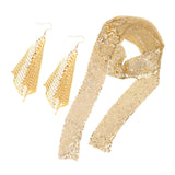 Maxbell Metal Sequins Neck Tie Scarf Long Tassels Dangle Earrings Bohemia for Girls Golden