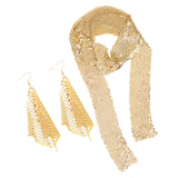 Maxbell Metal Sequins Neck Tie Scarf Long Tassels Dangle Earrings Bohemia for Girls Golden