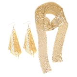 Maxbell Metal Sequins Neck Tie Scarf Long Tassels Dangle Earrings Bohemia for Girls Golden