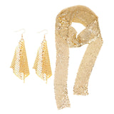 Maxbell Metal Sequins Neck Tie Scarf Long Tassels Dangle Earrings Bohemia for Girls Golden