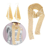 Maxbell Metal Sequins Neck Tie Scarf Long Tassels Dangle Earrings Bohemia for Girls Golden