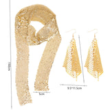 Maxbell Metal Sequins Neck Tie Scarf Long Tassels Dangle Earrings Bohemia for Girls Golden