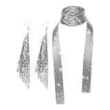 Maxbell Metal Sequins Neck Tie Scarf Long Tassels Dangle Earrings Bohemia for Girls Silver