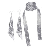 Maxbell Metal Sequins Neck Tie Scarf Long Tassels Dangle Earrings Bohemia for Girls Silver