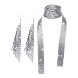 Maxbell Metal Sequins Neck Tie Scarf Long Tassels Dangle Earrings Bohemia for Girls Silver