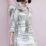 Maxbell Metal Sequins Neck Tie Scarf Long Tassels Dangle Earrings Bohemia for Girls Silver
