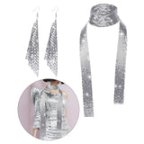 Maxbell Metal Sequins Neck Tie Scarf Long Tassels Dangle Earrings Bohemia for Girls Silver