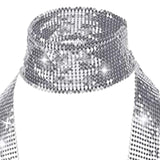 Maxbell Metal Sequins Neck Tie Scarf Long Tassels Dangle Earrings Bohemia for Girls Silver
