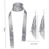 Maxbell Metal Sequins Neck Tie Scarf Long Tassels Dangle Earrings Bohemia for Girls Silver