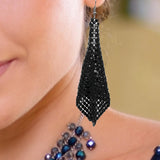 Maxbell Long Tassels Dangle Earrings Large Bohemia Party Earrings for Ladies Bride Black