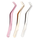 Maxbell Professional 2 in 1 Curved Lash Tweezers for DIY Eyelash Extension Supplies Pink