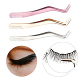 Maxbell Professional 2 in 1 Curved Lash Tweezers for DIY Eyelash Extension Supplies Pink