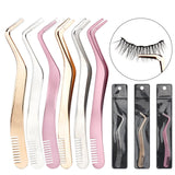 Maxbell Professional 2 in 1 Curved Lash Tweezers for DIY Eyelash Extension Supplies Pink