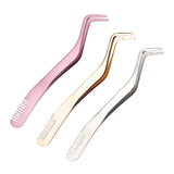Maxbell Professional 2 in 1 Curved Lash Tweezers for DIY Eyelash Extension Supplies Pink