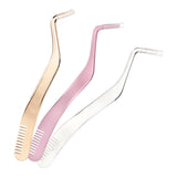 Maxbell Professional 2 in 1 Curved Lash Tweezers for DIY Eyelash Extension Supplies Pink