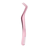 Maxbell Professional 2 in 1 Curved Lash Tweezers for DIY Eyelash Extension Supplies Pink