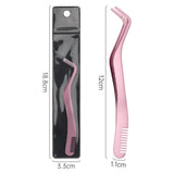 Maxbell Professional 2 in 1 Curved Lash Tweezers for DIY Eyelash Extension Supplies Pink