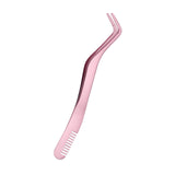 Maxbell Professional 2 in 1 Curved Lash Tweezers for DIY Eyelash Extension Supplies Pink