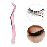 Maxbell Professional 2 in 1 Curved Lash Tweezers for DIY Eyelash Extension Supplies Pink