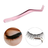 Maxbell Professional 2 in 1 Curved Lash Tweezers for DIY Eyelash Extension Supplies Pink