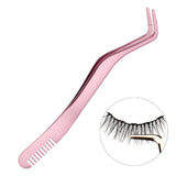 Maxbell Professional 2 in 1 Curved Lash Tweezers for DIY Eyelash Extension Supplies Pink