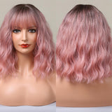 Maxbell Hair Wig Female Shoulder Length Curly Wavy Daily Use Costume Cosplay Pink