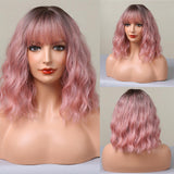 Maxbell Hair Wig Female Shoulder Length Curly Wavy Daily Use Costume Cosplay Pink