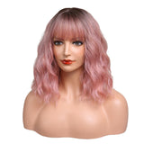 Maxbell Hair Wig Female Shoulder Length Curly Wavy Daily Use Costume Cosplay Pink
