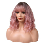 Maxbell Hair Wig Female Shoulder Length Curly Wavy Daily Use Costume Cosplay Pink