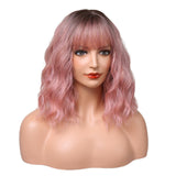Maxbell Hair Wig Female Shoulder Length Curly Wavy Daily Use Costume Cosplay Pink
