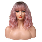 Maxbell Hair Wig Female Shoulder Length Curly Wavy Daily Use Costume Cosplay Pink