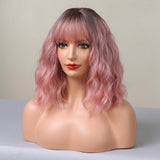 Maxbell Hair Wig Female Shoulder Length Curly Wavy Daily Use Costume Cosplay Pink