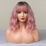Maxbell Hair Wig Female Shoulder Length Curly Wavy Daily Use Costume Cosplay Pink