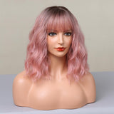 Maxbell Hair Wig Female Shoulder Length Curly Wavy Daily Use Costume Cosplay Pink
