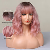Maxbell Hair Wig Female Shoulder Length Curly Wavy Daily Use Costume Cosplay Pink