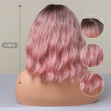 Maxbell Hair Wig Female Shoulder Length Curly Wavy Daily Use Costume Cosplay Pink