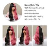 Maxbell Half Black and Half pink Synthetic Wigs with Bangs Split for Daily Use