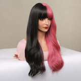 Maxbell Half Black and Half pink Synthetic Wigs with Bangs Split for Daily Use