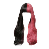 Maxbell Half Black and Half pink Synthetic Wigs with Bangs Split for Daily Use